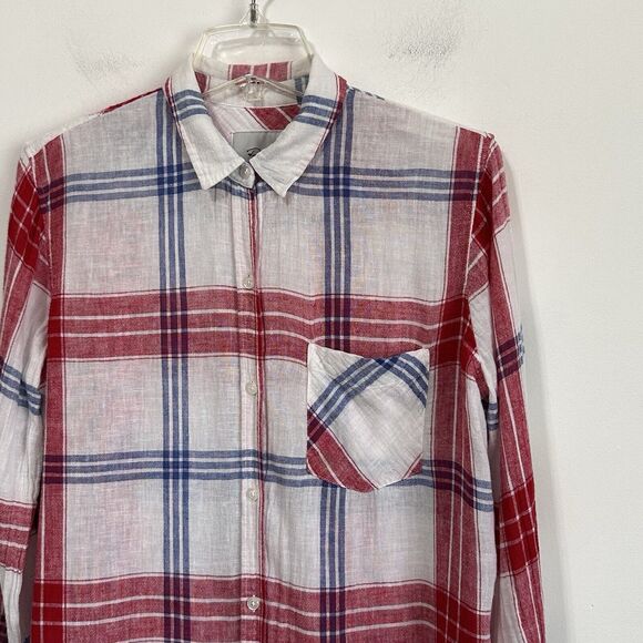 Rails Charli Boyfriend Blouse Top S Linen Blend Button Front Patriotic Casual - Picture 3 of 13